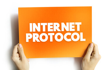 Internet Protocol - network layer communications protocol in the Internet protocol suite for relaying datagrams across network boundaries, text on card