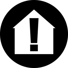A house in a black circle and an exclamation mark inside
