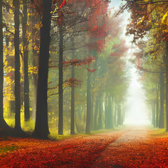 Autumn Forest Background, Autumn Landscape Background, Fall Landscape Background "Generative AI"