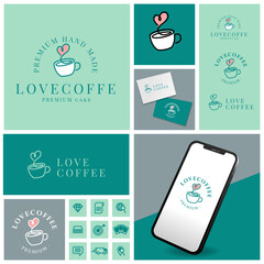 LOVE COFFEE CAFE VECTOR PROFESSIONAL LOGO WITH ICON SET