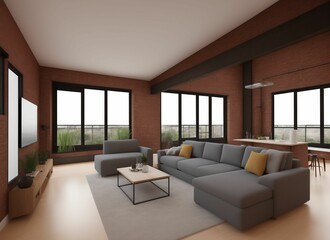 Fototapeta na wymiar modern living room, 3d beautiful interior living room render