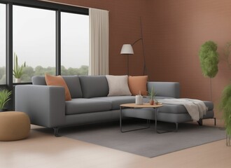 modern living room, modern room with sofa. Scandinavian interior design. 3D illustration