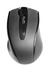 Wireless black computer mouse top view. Isolated png with transparency - 554084745