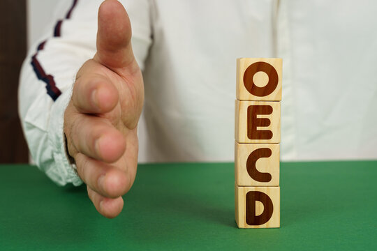 On a green surface, cubes with the inscription - OECD