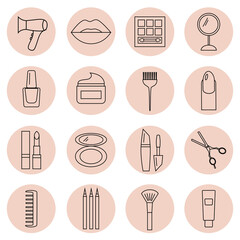 Social media instagram highlights cover. Icons for beauty salon, cosmetology. Perfect for bloggers.