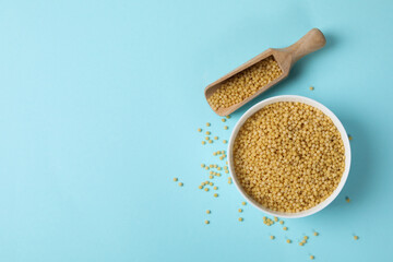 Concept of cooking, uncooked ptitim, space for text