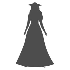 Obraz na płótnie Canvas Silhouette of a lady in a hat and dress. Vintage attractive female silhouette. Vector illustration.