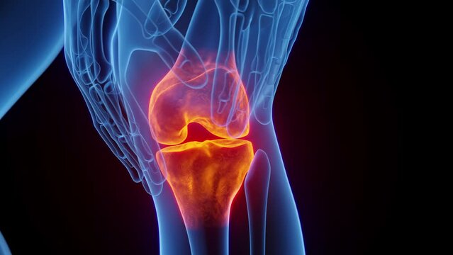 3D medical animation of a man experiencing knee pain