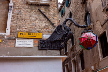 Maforio Dragon lantern with umbrellas in Venice, Italy