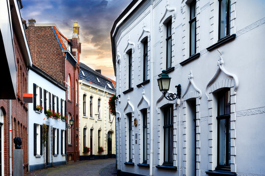 Narrow street in the city of Sittard, Netherlands