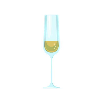 A glass of champagne with bubbles. Vector object on a white background, Isolate.