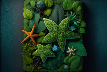 tablet plant leaf and starfish composition. Generative AI