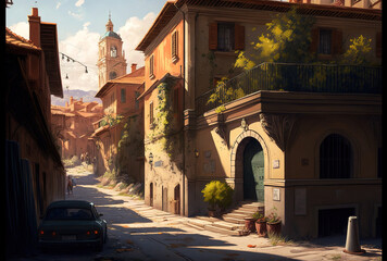 Obraz premium Teruel's road and residential area. Generative AI