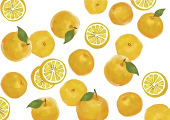 Flying oranges illustration. Painted with pencils. Fresh, orange, juice, orange juice, eco.