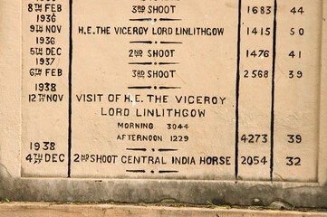 Fototapeta premium Memorials of the numbers of birds shot in Bharatpur, India.