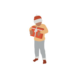 The boy is holding a gift. Vector flat illustration.
New Year, Christmas concept