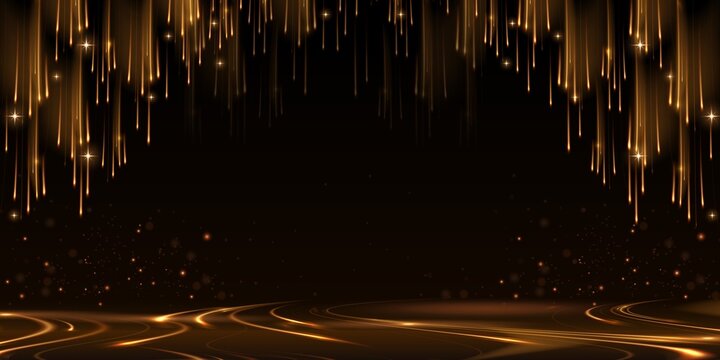 Golden Stage Royal Awards Graphics Background. Lights Elegant Shine Modern Template. Space Falling Star Particles Corporate Template. Classy Certificate Banner. 
