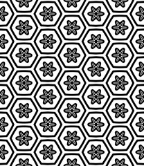 Black and white seamless abstract pattern. Background and backdrop. Grayscale ornamental design. Mosaic ornaments. Vector graphic illustration. EPS10.
