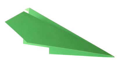 Handmade green paper plane isolated on white
