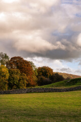 Fototapeta na wymiar Walking in the Hope Valley on an autumn afternoon, Peak District, England