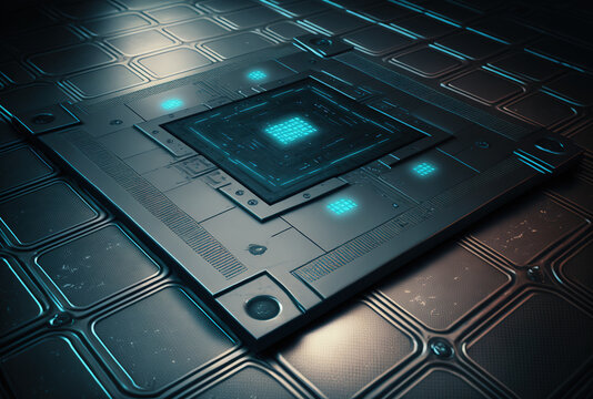 Panel for coding software sources on a metal floor. Generative AI