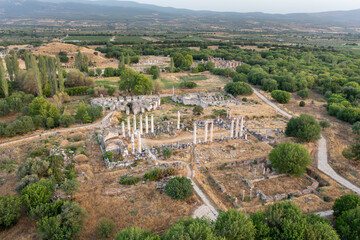 Ruins of the ancient city of Aphrodisias. (Afrodisias) was named after Aphrodite, the Greek goddess of love. The UNESCO World Heritage. Air view, Aydın-TURKEY