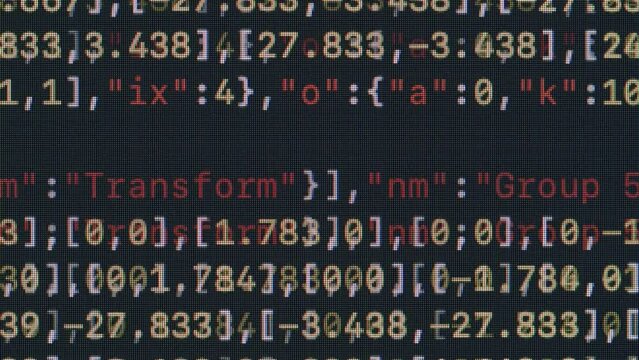 Coding UX UI script text on screen, HTML5 in editor for website development, Close up Macro of Programming code software developer. 