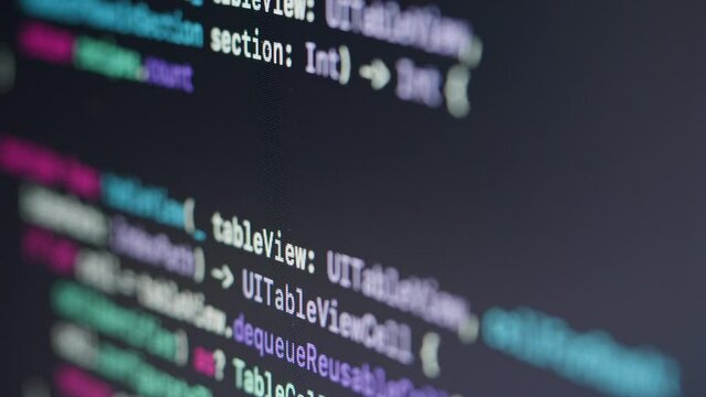 Coding UX UI script text on screen, HTML5 in editor for website development, Close up Macro of Programming code software developer. 