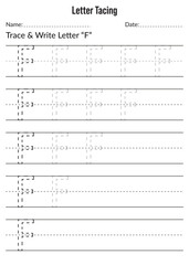 Alphabet letter tracing worksheet. writing a-z exercise. Letter Tracing F Worksheet. English Alphabet training for kids. Activity for preschoolers and kindergarten kids. Tracing page. Practice sheet.