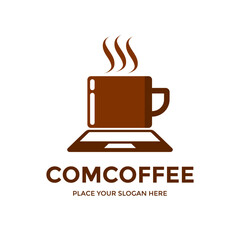 Computer coffee vector logo template