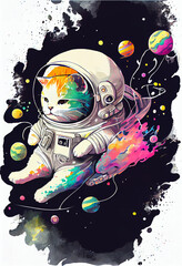 Adorable Cat Astronaut in Colorful Illustration. Generative ai