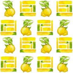 Seamless pattern with lemons, watercolor illustration