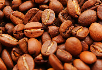 Roasted aromatic brown coffee beans
