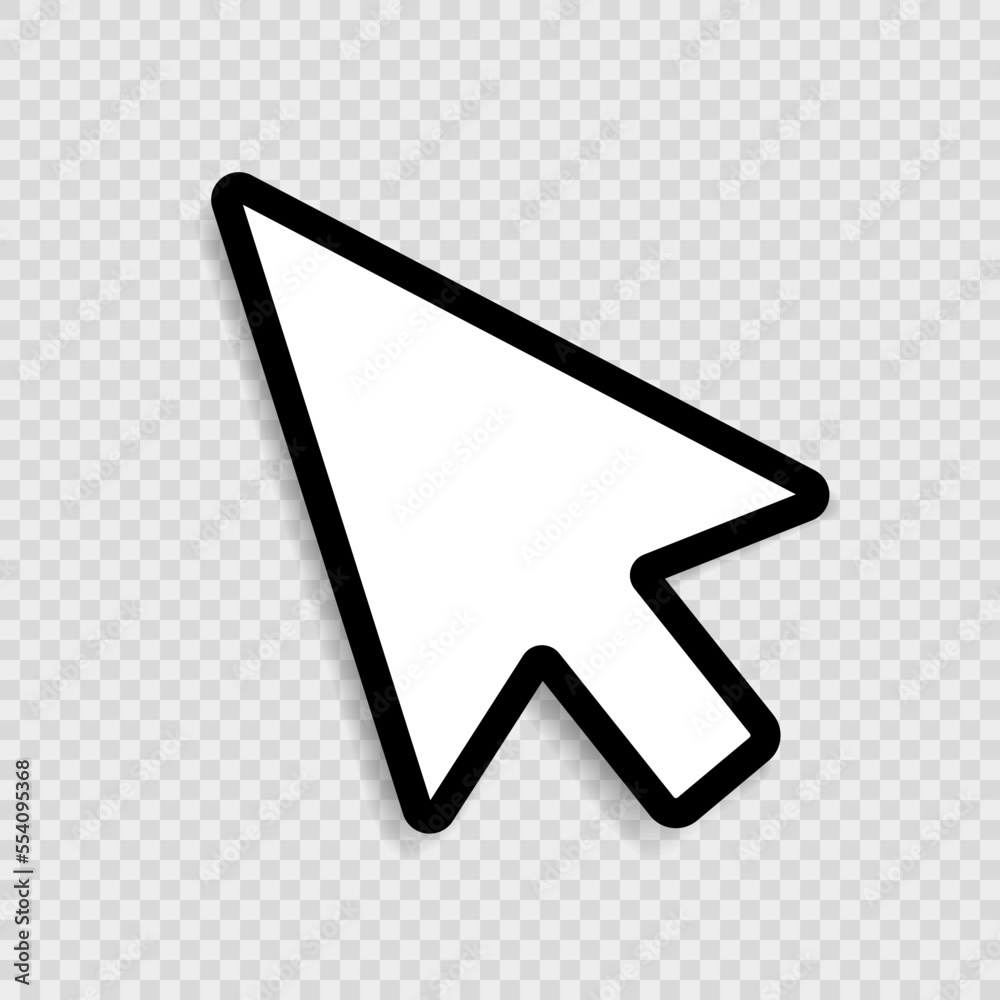Poster a white computer mouse pointer icon with a black outline on a transparent background. vector illustr