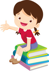 children reading books kids Cartoon Studying