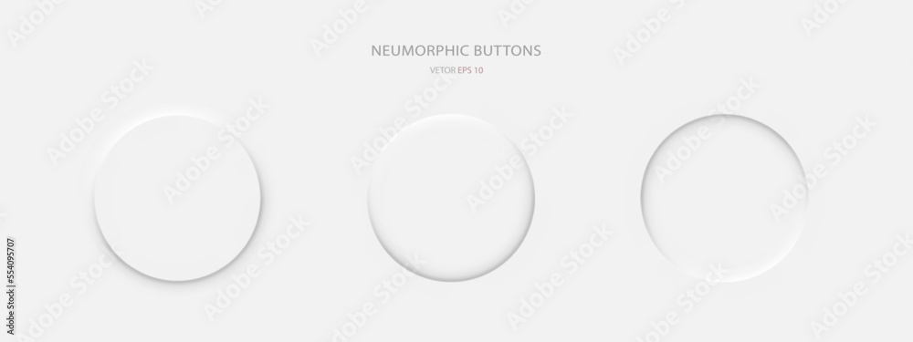 Poster round buttons in neumorphic style on a white background. a set of user interface design elements. ve