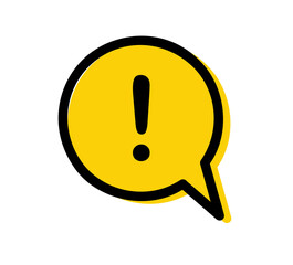 EXCLAMATION MARK IN YELLOW SPEECH BUBBLE. CAUTION ICON, DANGER SIGN. BLACK HAZARD WARNING ATTENTION SYMBOL, PNG