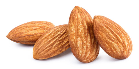 Delicious almonds, isolated on white background