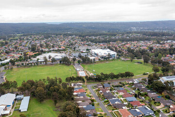 Fototapeta na wymiar Drone aerial photograph of Glenmore Park shopping centre in Australia