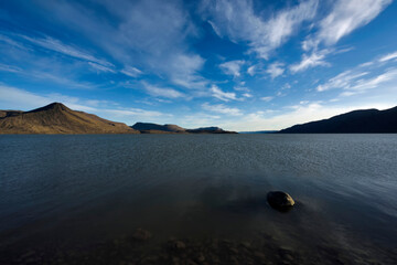 Lake Centrum S�� from just outside the door of my tent, View looking west.; Northeast Greenland , Greenland