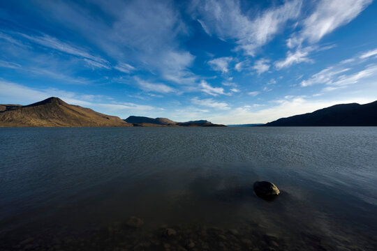 Lake Centrum S�� from just outside the door of my tent, View looking west.; Northeast Greenland , Greenland