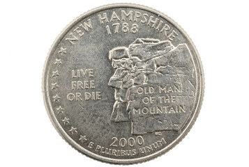 New Hampshire state quarter 1788 -  2000 Old man of the mountain, 50 state quarters 