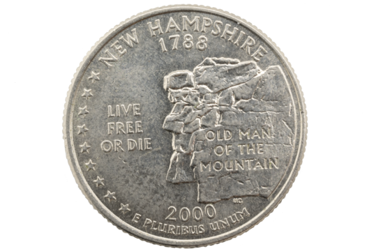 New Hampshire state quarter 1788 -  2000 Old man of the mountain, 50 state quarters 