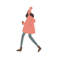 People on winter market vector illustration in flat style, girl, guy, couple, family, men, woman, child, elderly people, old people, parents, children in Christmas city clipart