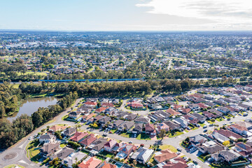 Drone aerial photograph of houses in Glenmore Park in Australia