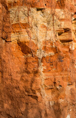 Sedimentary rocks with a high content of iron oxide. Red soil, loam. The texture of the soil.