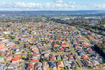 Drone aerial photograph of houses in Glenmore Park in Australia