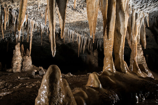 Stalagmites in a cave in Gunung Mulu National Park; Sarawak, Borneo, Malaysia