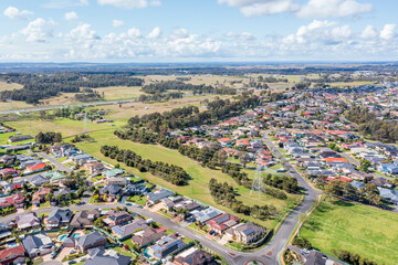 Drone aerial photograph of houses in Glenmore Park in Australia