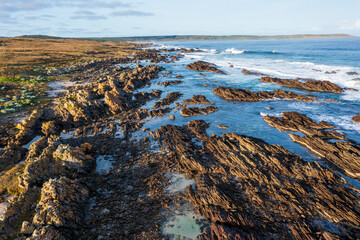 Drone aerial photograph of the coastline at Stokes Point on King Island